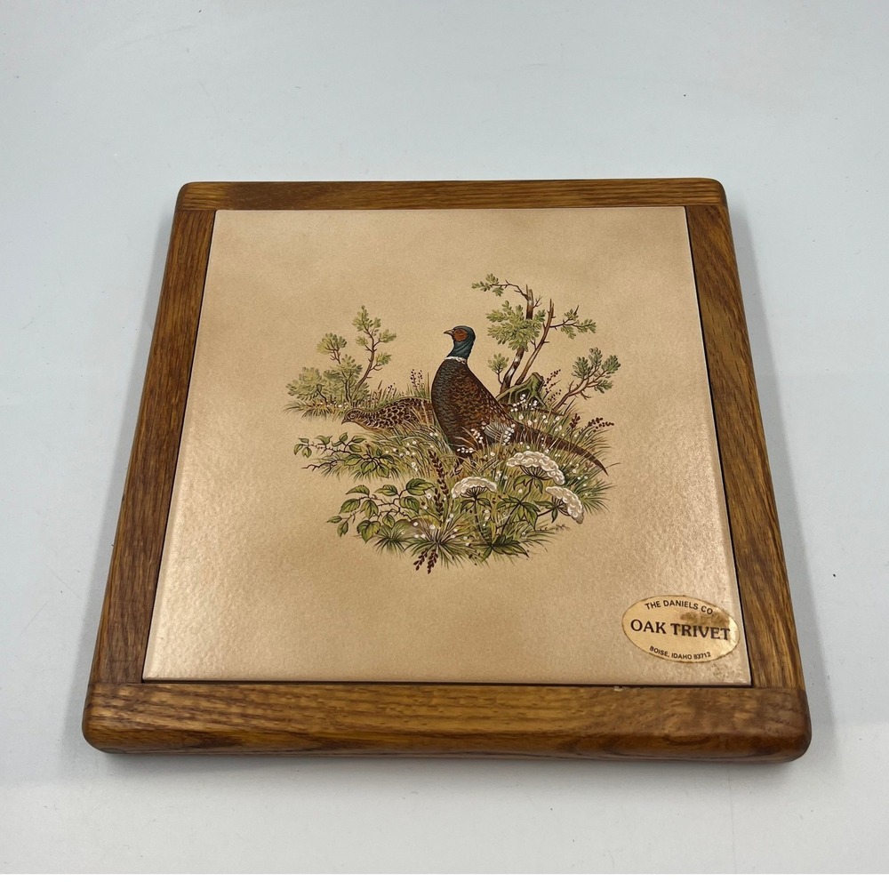 Vintage Daniels Co Oak Trivet Pheasant Ceramic Tile Rustic Cabin Decor Boise ID